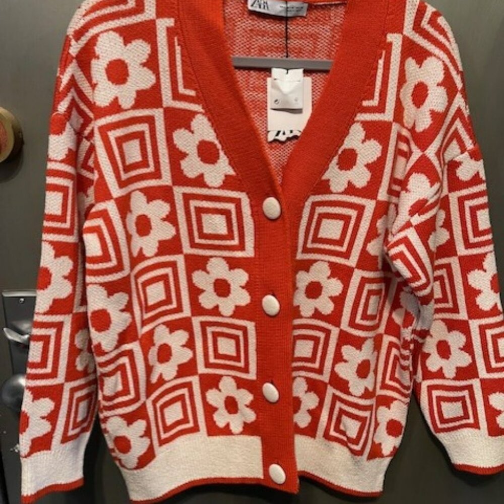 RETRO KNIT JACQUARD FLORAL CARDIGAN - Picture 6 of 16